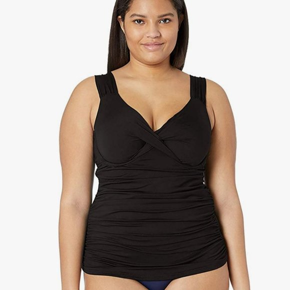 ANNE COLE Plus Size Twist-Front Underwire Tankini Top - Picture 1 of 2